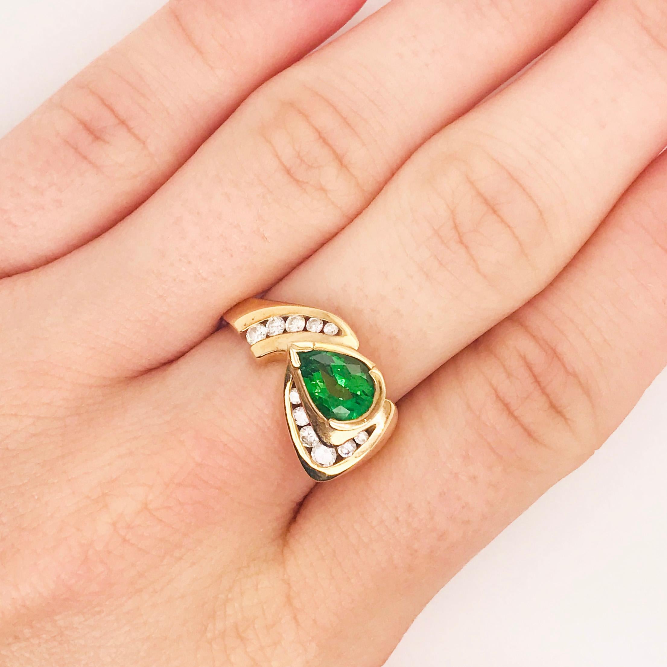 Pear Cut 1 ct. Pear Shaped Green Chrome Tourmaline and Diamond Custom Ring 14 Karat Gold For Sale