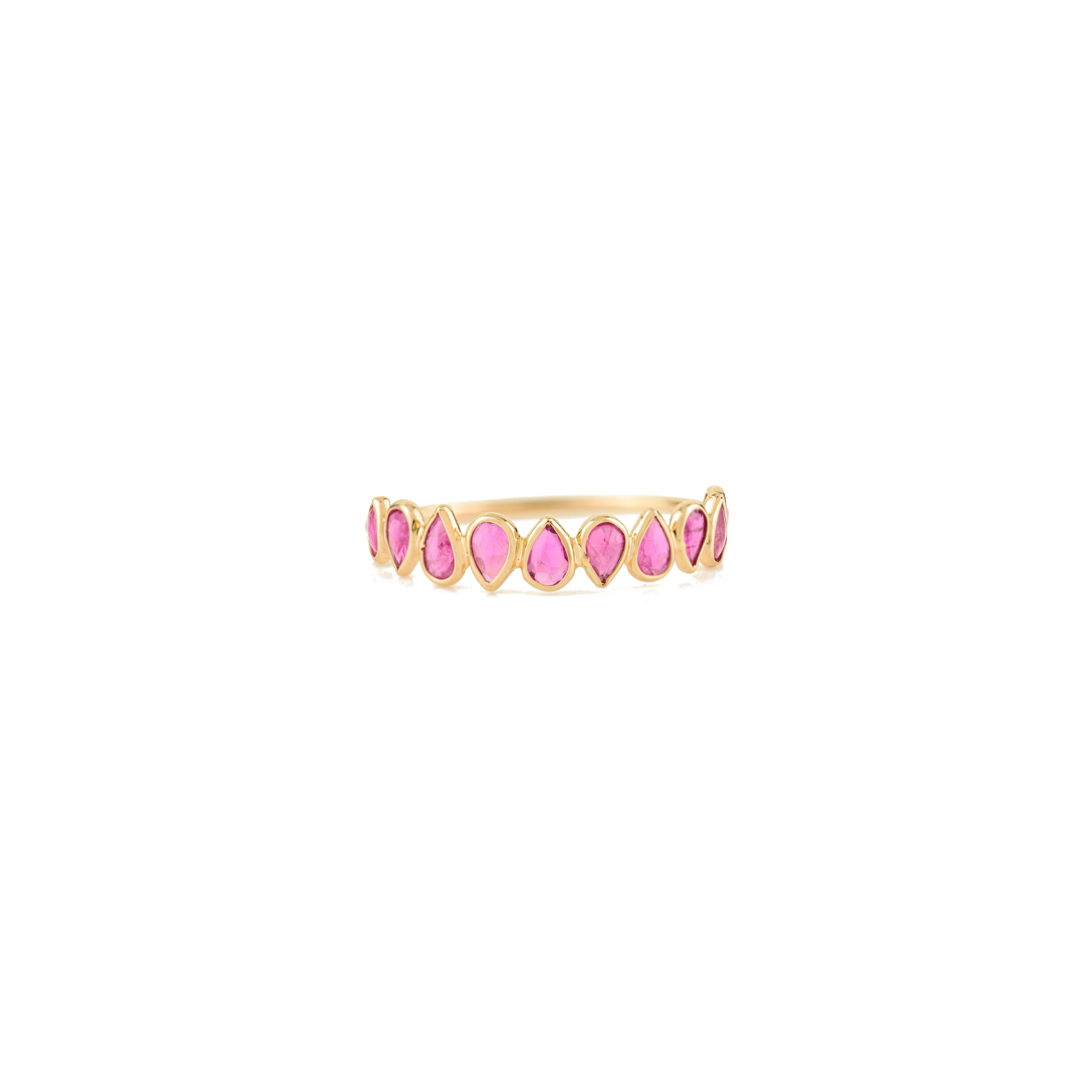 En vente :  1 Ct Ruby Pear Shaped Half Eternity Band in Solid 14K Yellow Gold Stackable Ring (Bague empilable en or jaune 14K) 9