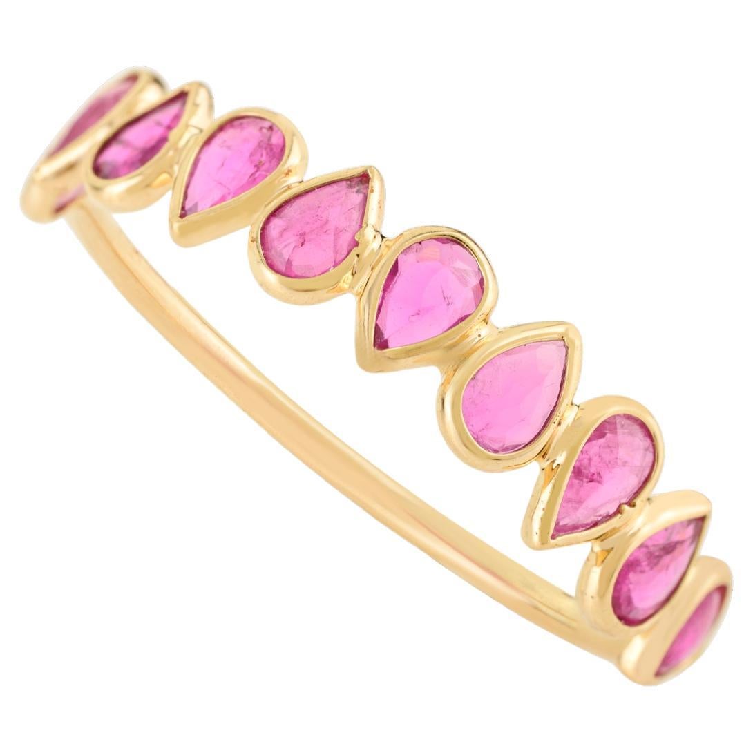 1 Ct Ruby Pear Shaped Half Eternity Band in Solid 14K Yellow Gold Stackable Ring (Bague empilable en or jaune 14K)