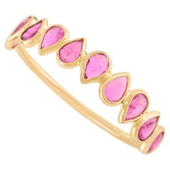 1 Ct Pear Shaped Ruby Half Eternity Band in Solid 14K Yellow Gold Stackable Ring