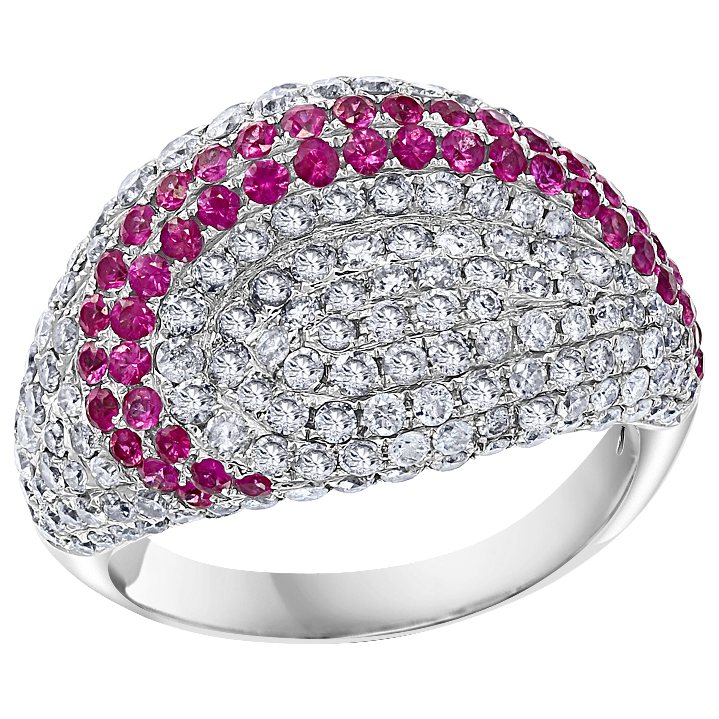 1 Carat Pink Sapphire and 4 Carat Diamond 18 Karat White Gold Ring, Estate For Sale