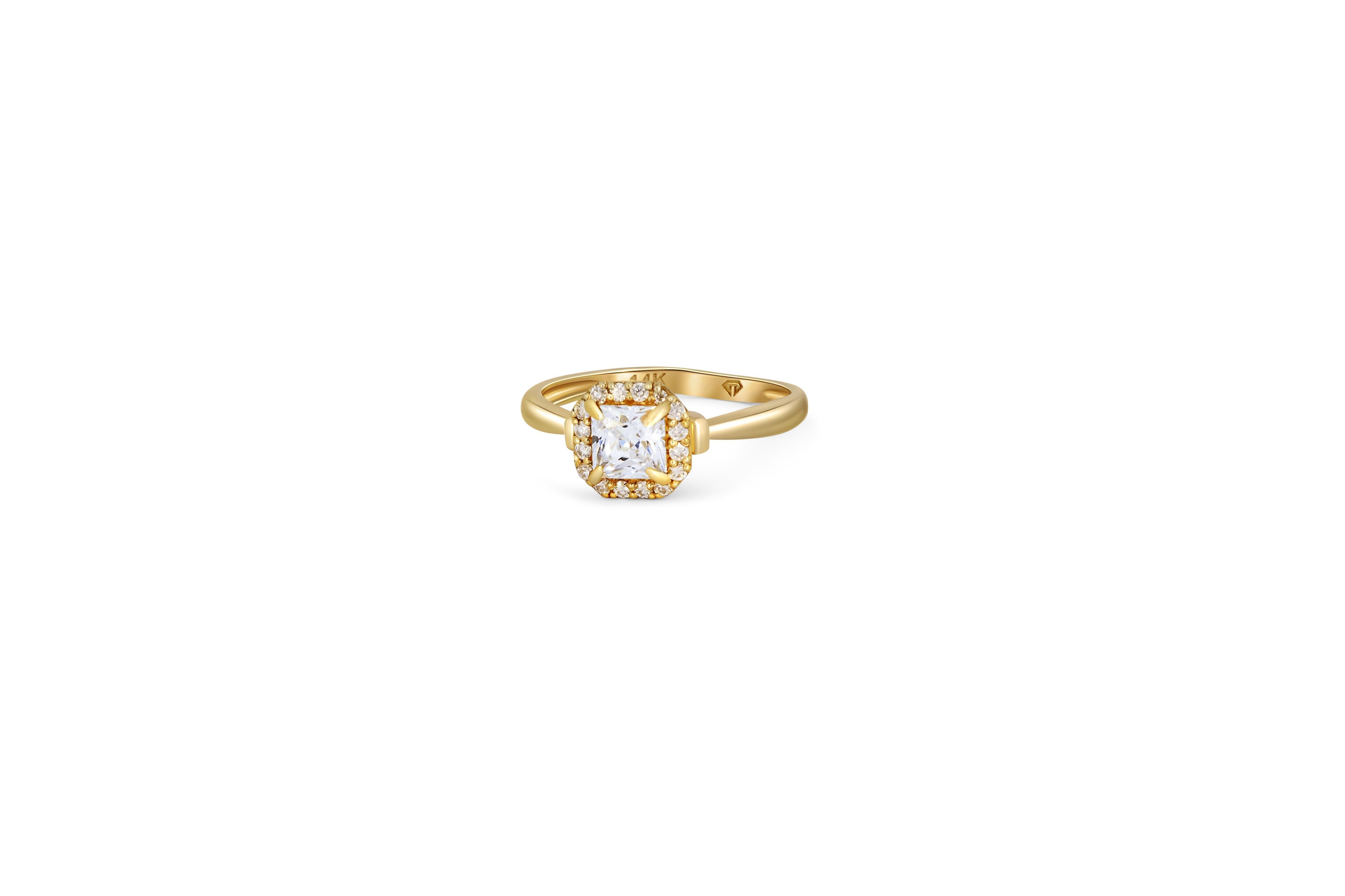 Im Angebot: 1 Karat Prinzessinnenschliff Moisanit 14k Gold Ring () 2