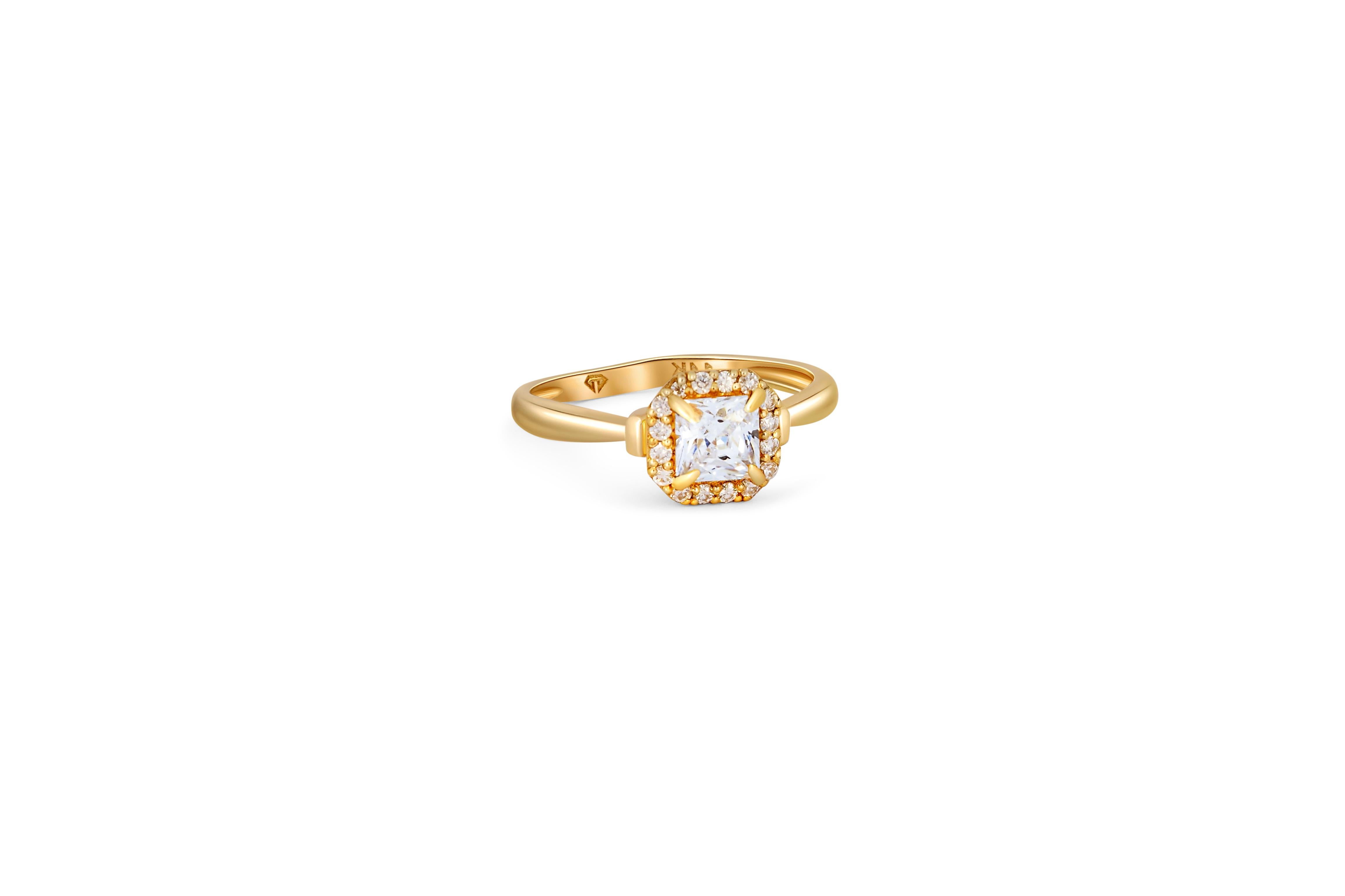 1 Karat Prinzessinnenschliff Moisanit 14k Gold Ring (Carréschliff) im Angebot