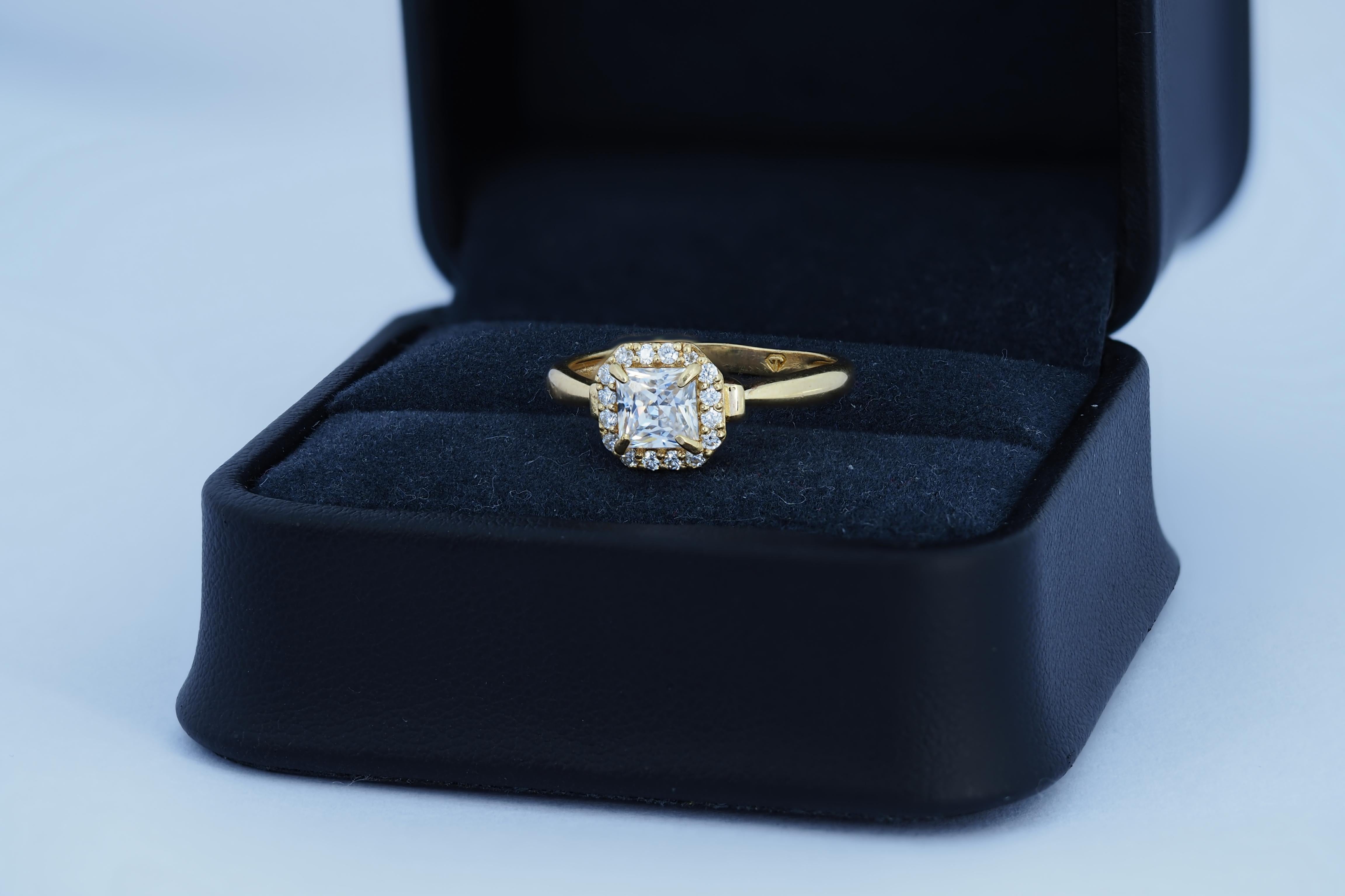 Im Angebot: 1 Karat Prinzessinnenschliff Moisanit 14k Gold Ring () 4