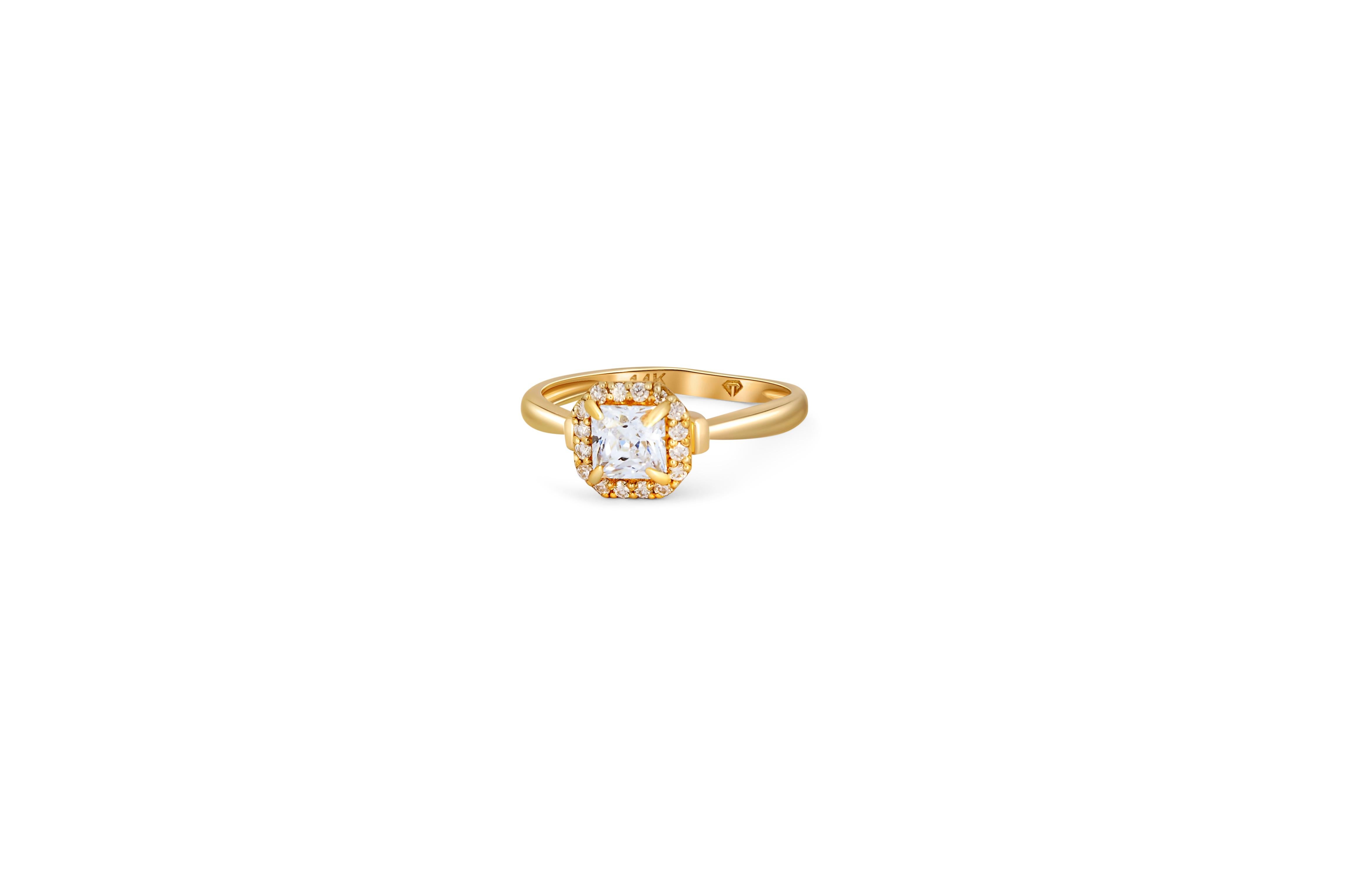 1 ct Princess cut moissanite 14k gold ring In New Condition For Sale In Istanbul, TR