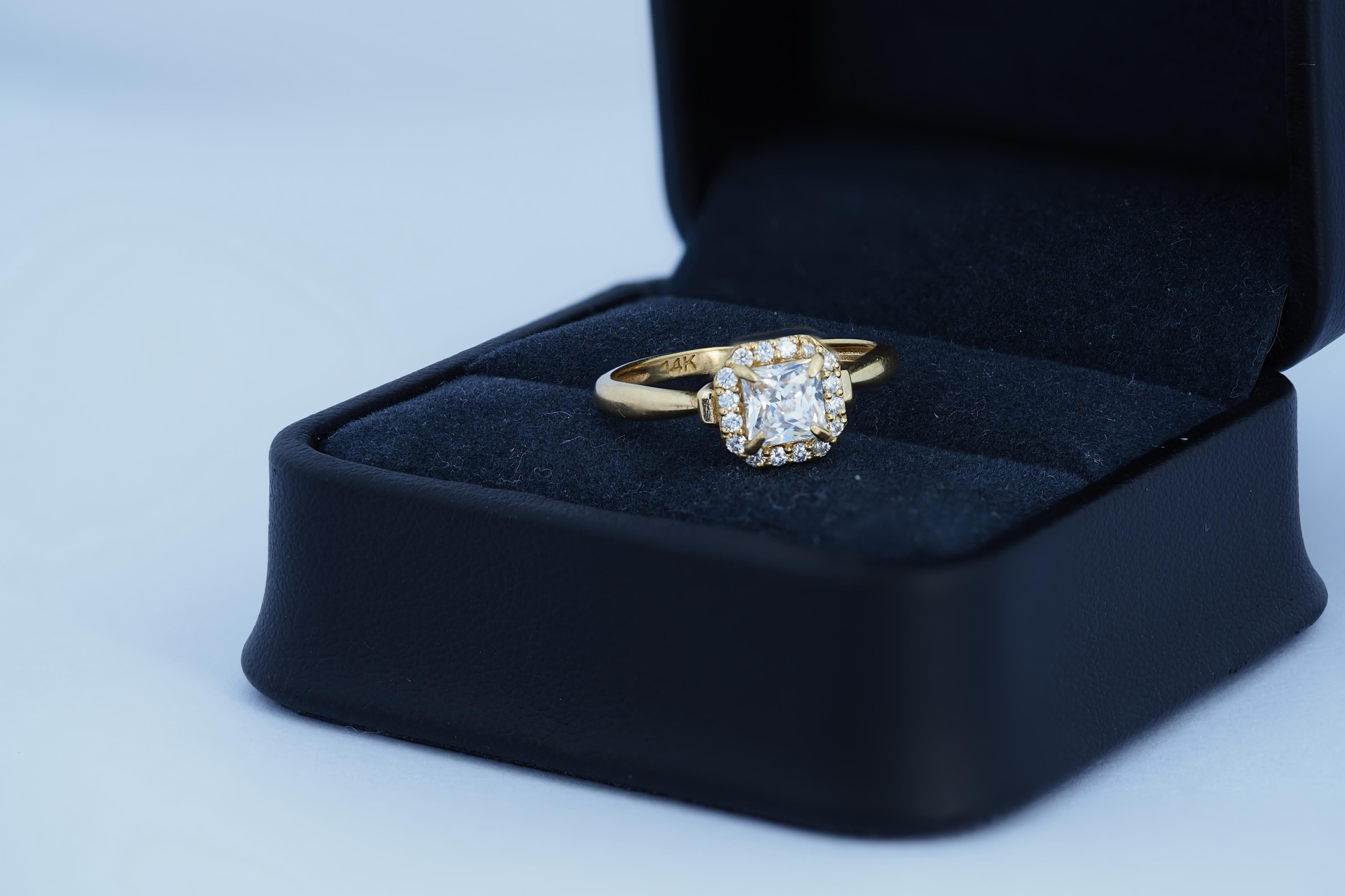 Im Angebot: 1 Karat Prinzessinnenschliff Moisanit 14k Gold Ring () 5