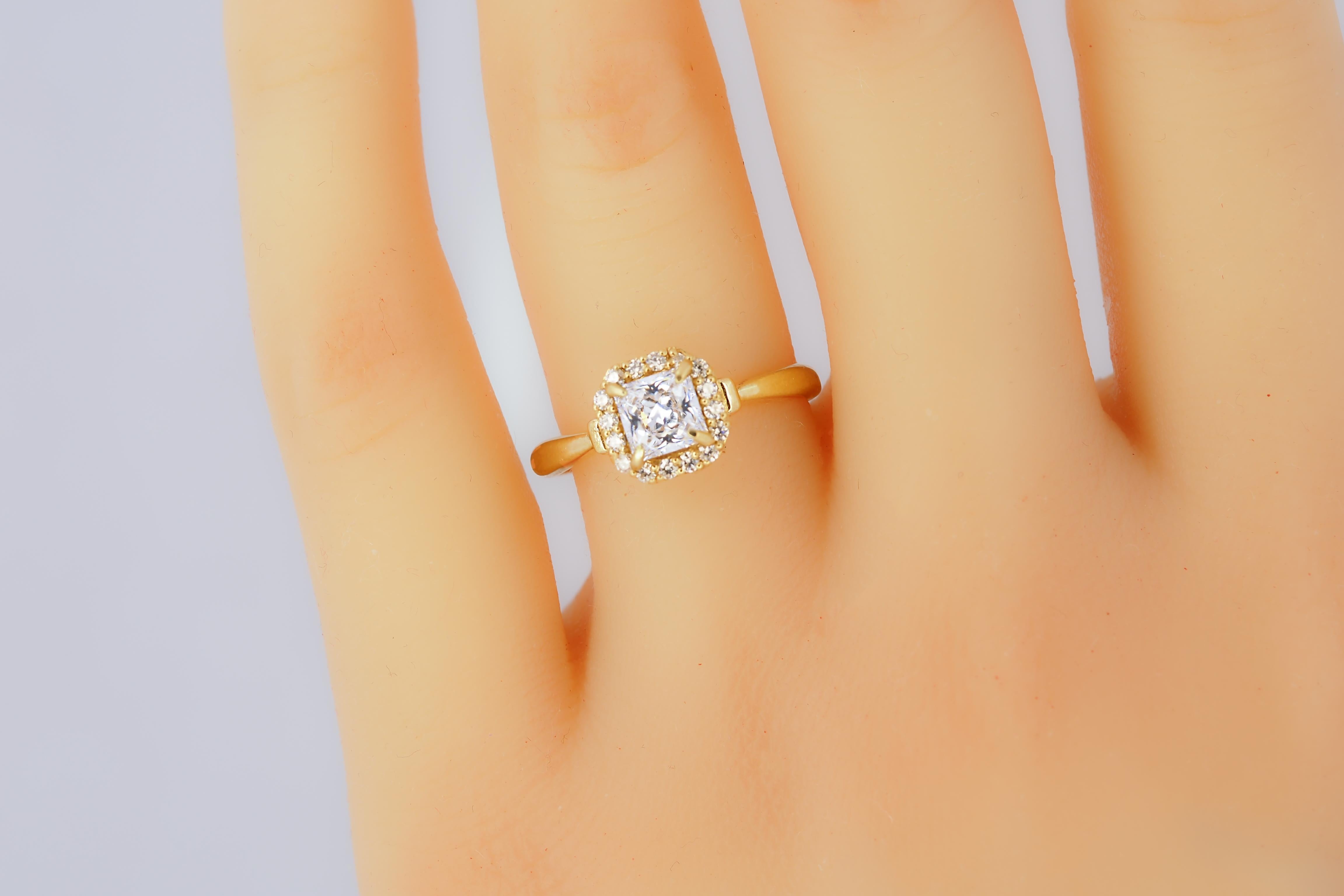 Im Angebot: 1 Karat Prinzessinnenschliff Moisanit 14k Gold Ring () 6