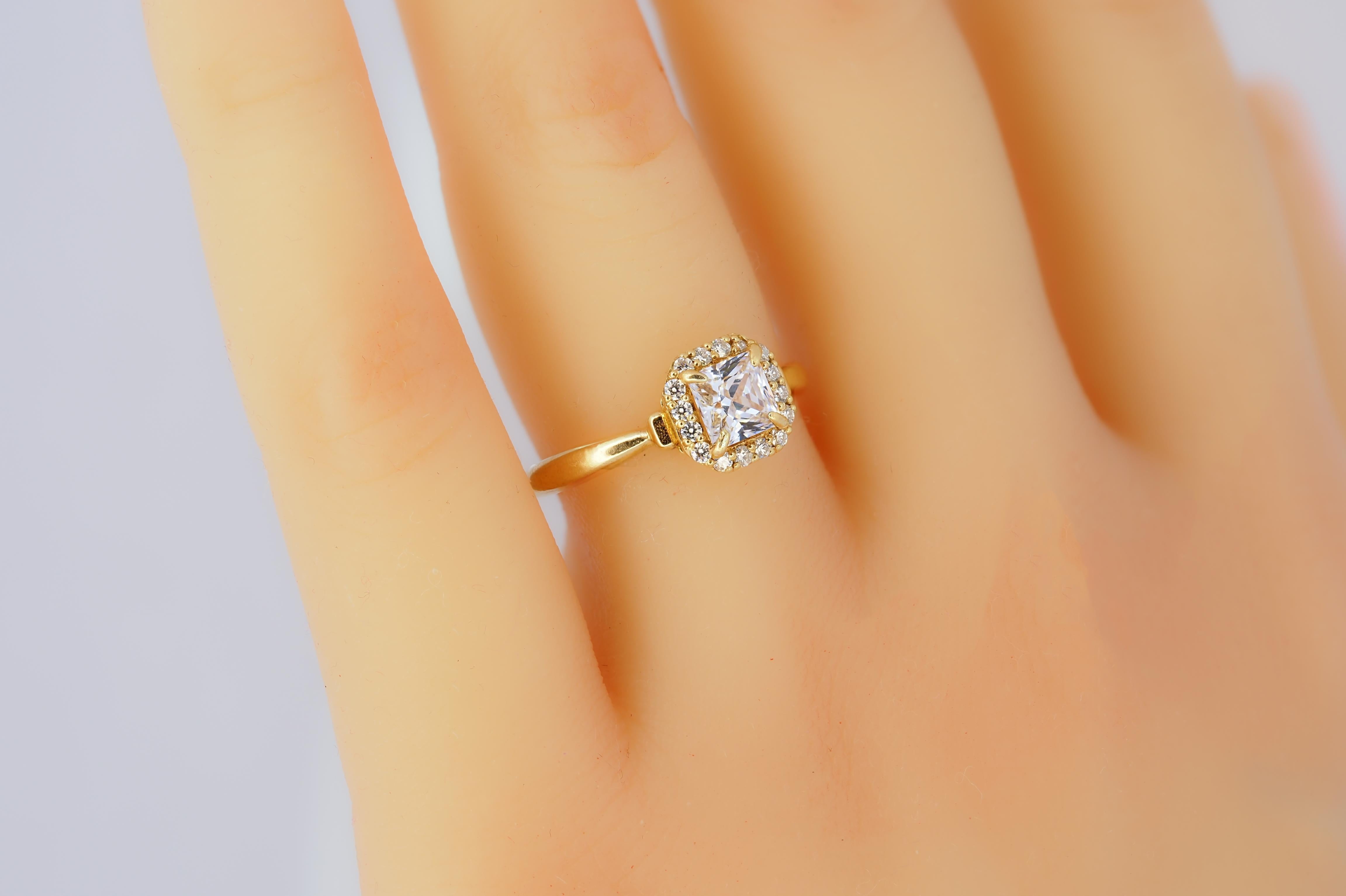 Im Angebot: 1 Karat Prinzessinnenschliff Moisanit 14k Gold Ring () 7