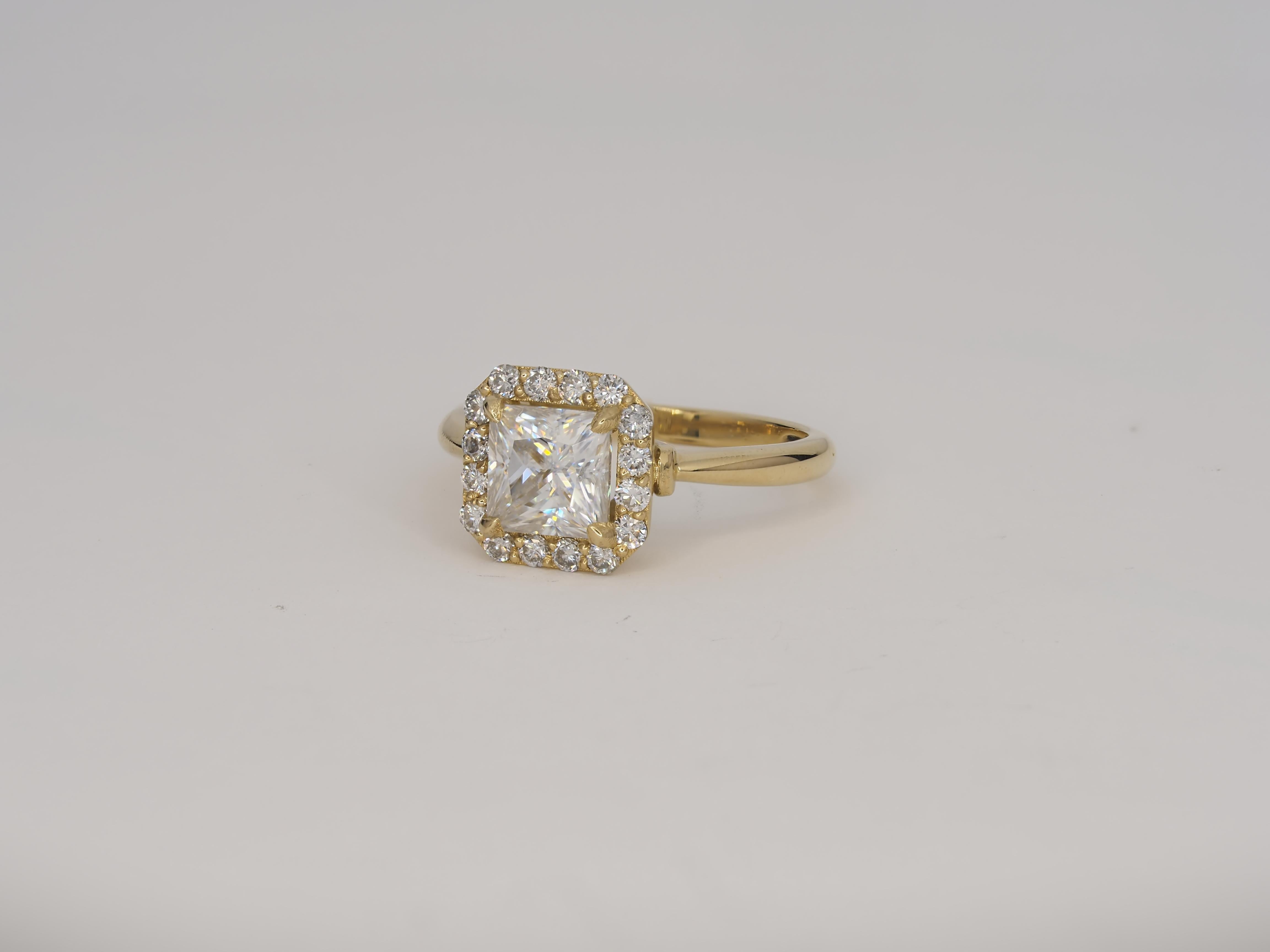 En vente :  1 ct Bague en or 14k avec moissanite de taille Princesse 9