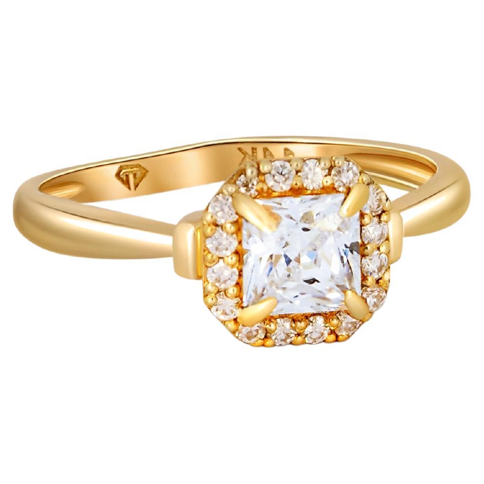 1 Karat Prinzessinnenschliff Moisanit 14k Gold Ring im Angebot