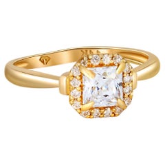 1 ct Princess cut moissanite 14k gold ring