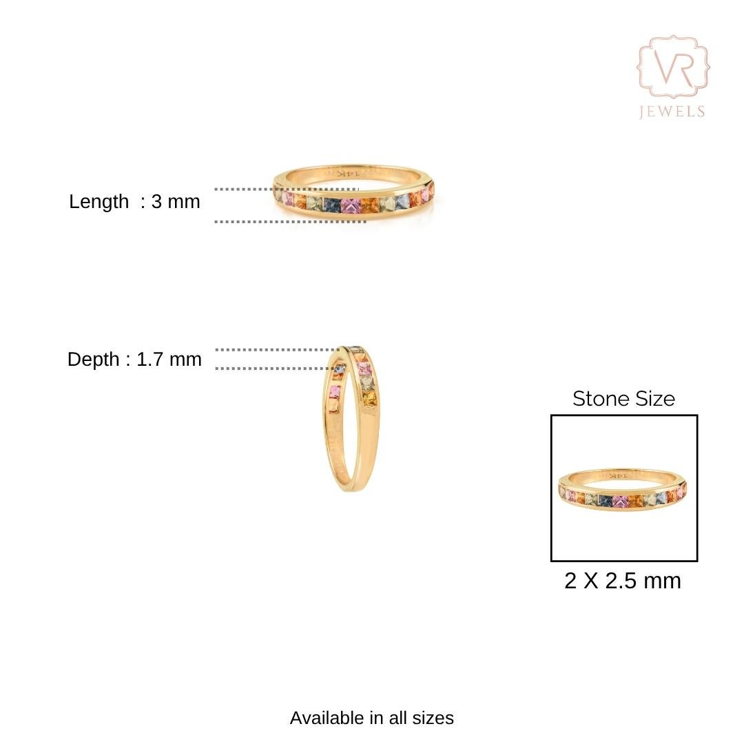 En venta: Anillo de eternidad de zafiro talla princesa 1 ct arco iris en oro amarillo de 14 quilates para ella  11