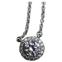1 CT Round Cut Halo Moissanite Necklace 925 Sterling Silver Mother's day Gift.