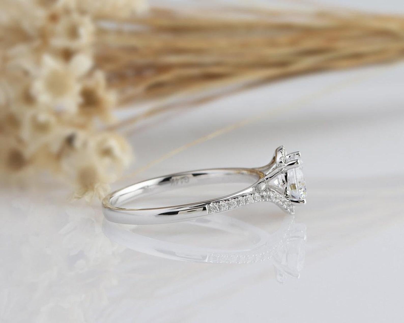 1 CT Round Moissanite Engagement Ring 925 Sterling Silver Promise Ring For Women For Sale 2