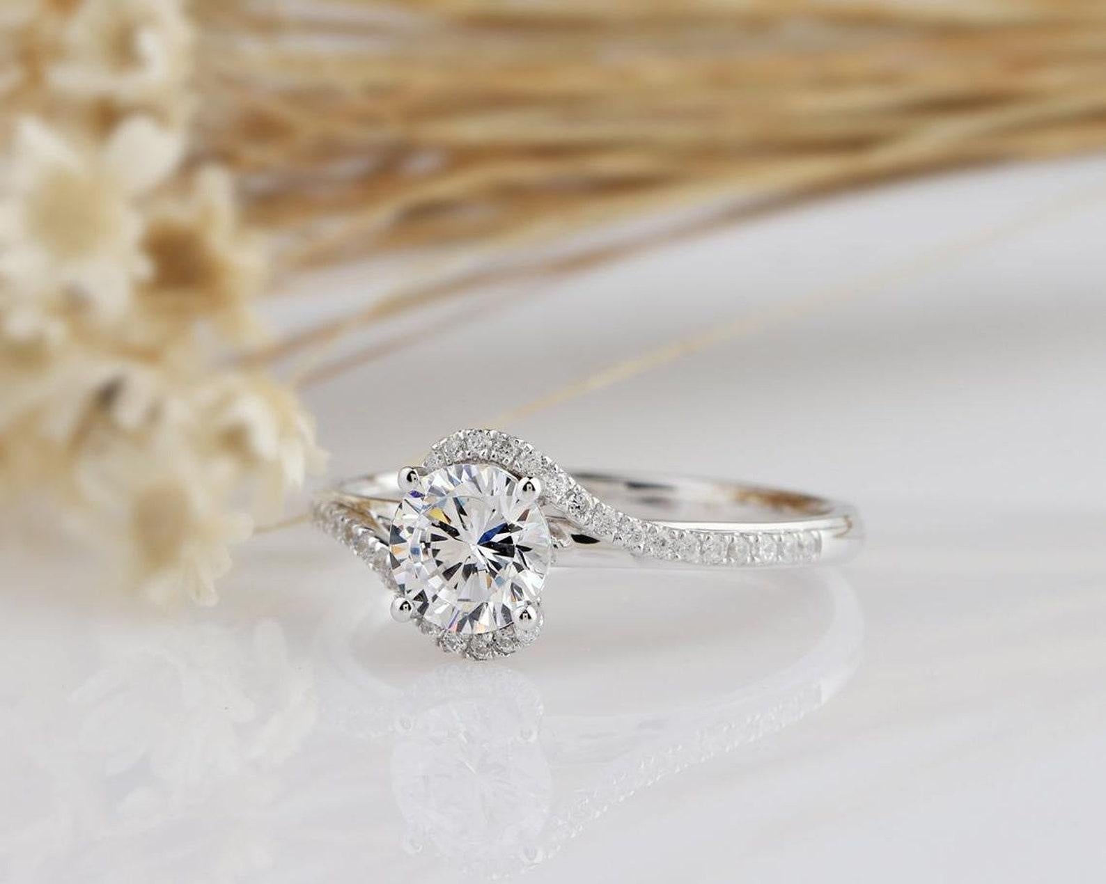1 CT Round Moissanite Engagement Ring 925 Sterling Silver Promise Ring For Women For Sale 3