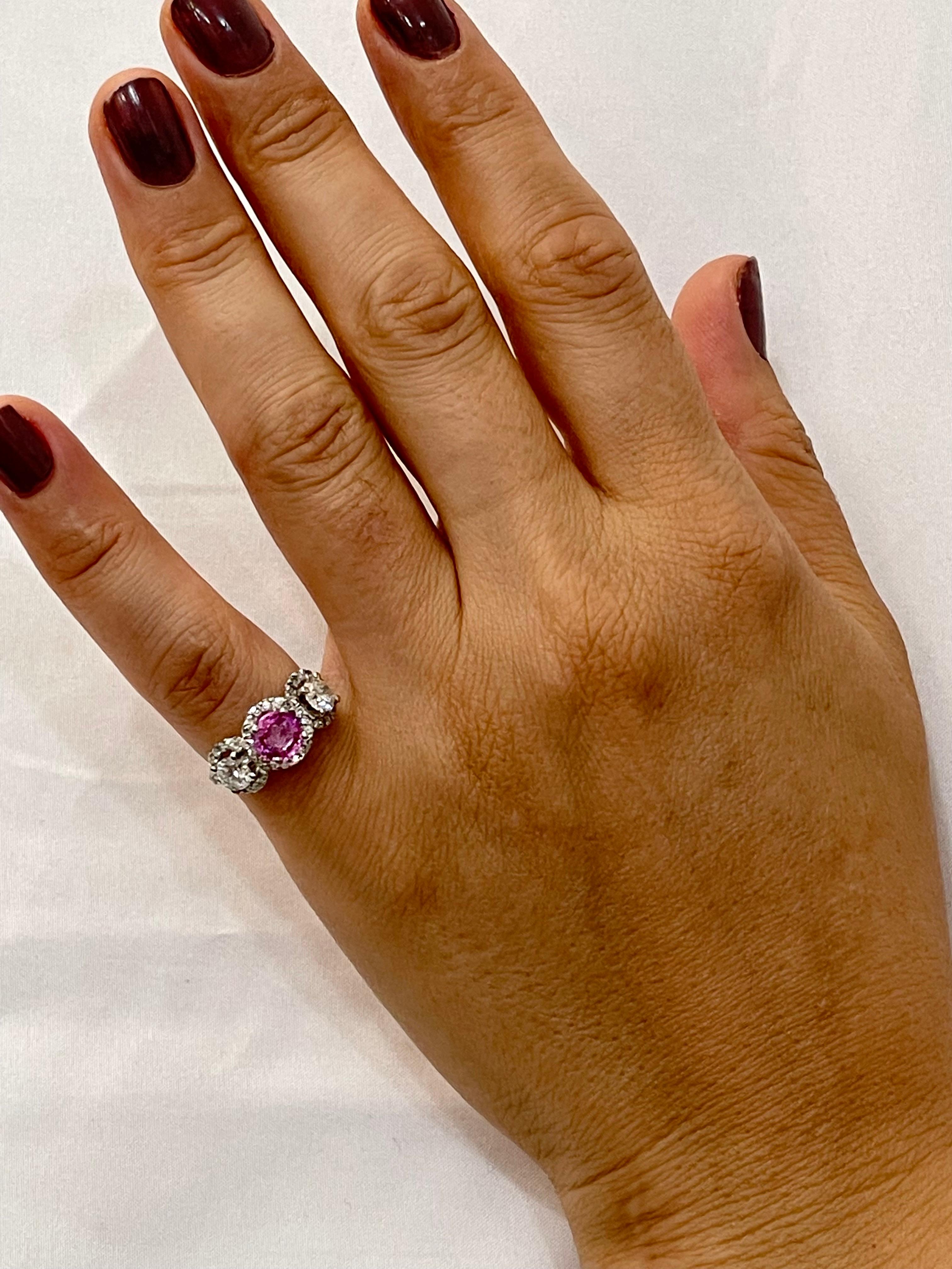 1 Ct Round Pink Sapphire & 1.5 Ct Diamond 18 Karat White Gold Ring, Estate For Sale 2