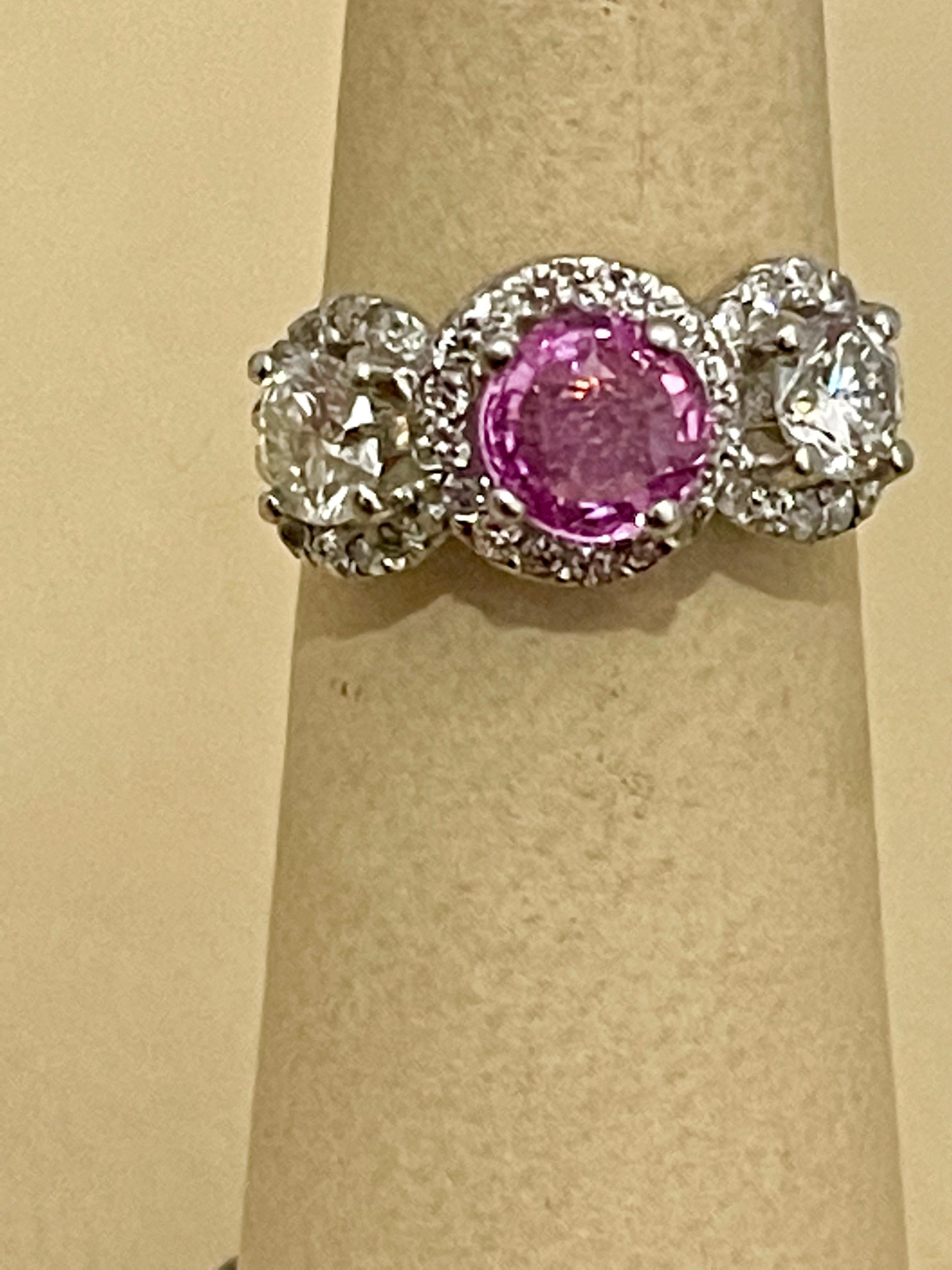 1 Ct Round Pink Sapphire & 1.5 Ct Diamond 18 Karat White Gold Ring, Estate For Sale 1