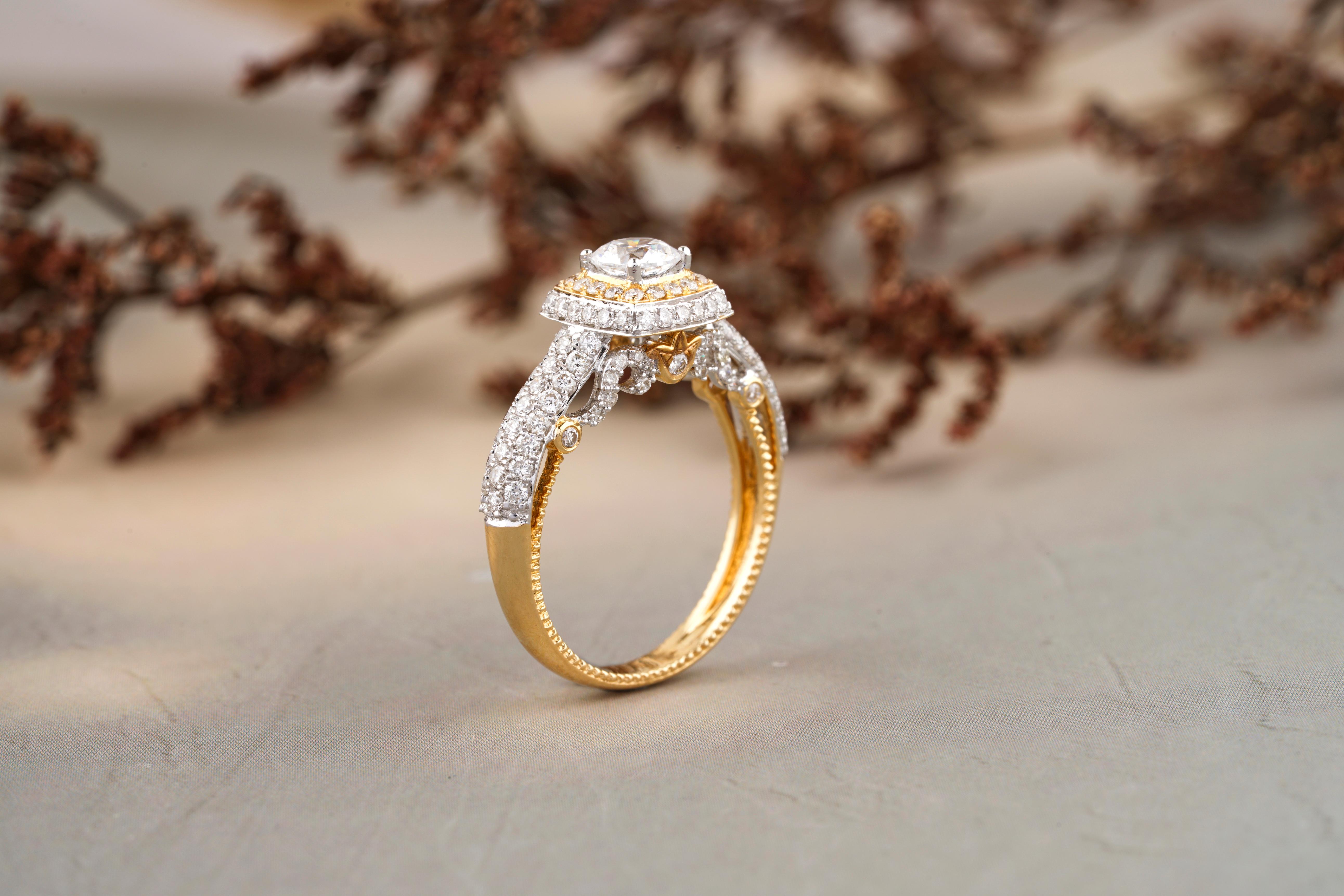 For Sale:  1 Carat Round Solitaire Diamond Ring with Illusion Setting in 18k Solid Gold 5