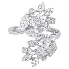 1 Ct. SI Clarity HI Color Baguette Diamond Wrap Ring 18 Karat White Gold Jewelry