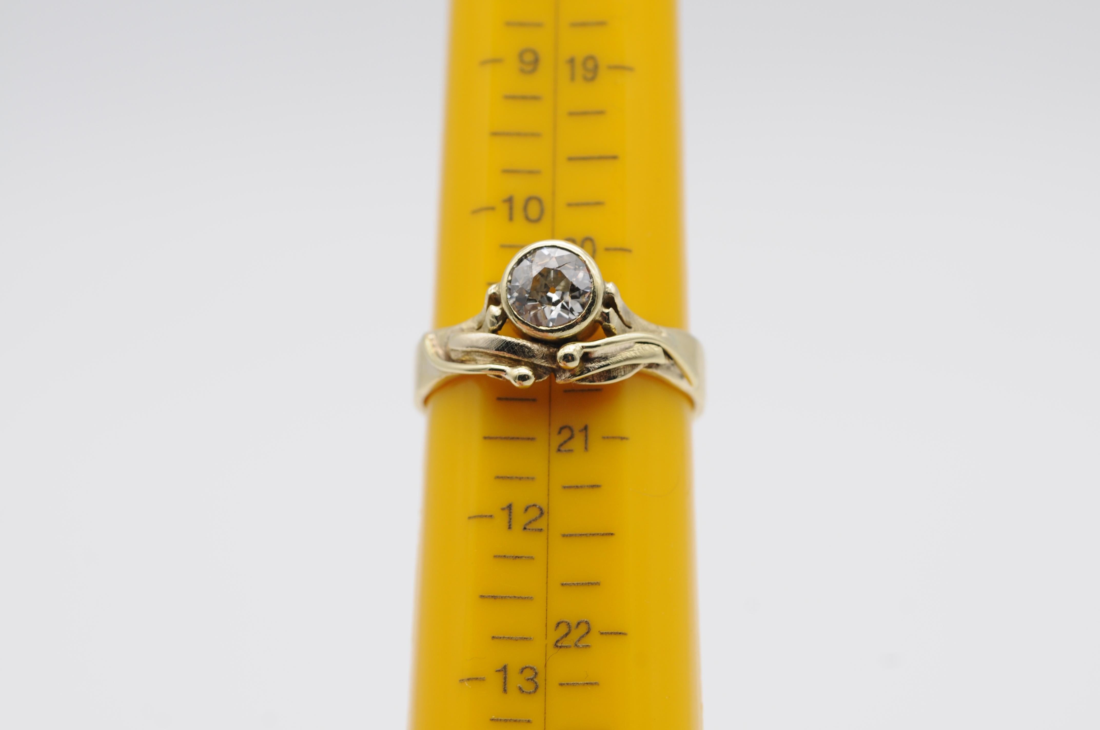 Diamond 1 Ct. Solitaire Brilliant Ring Art Nouveau, 14k Yellow Gold For Sale 5