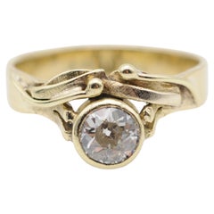 Retro Diamond 1 Ct. Solitaire Brilliant Ring Art Nouveau, 14k Yellow Gold