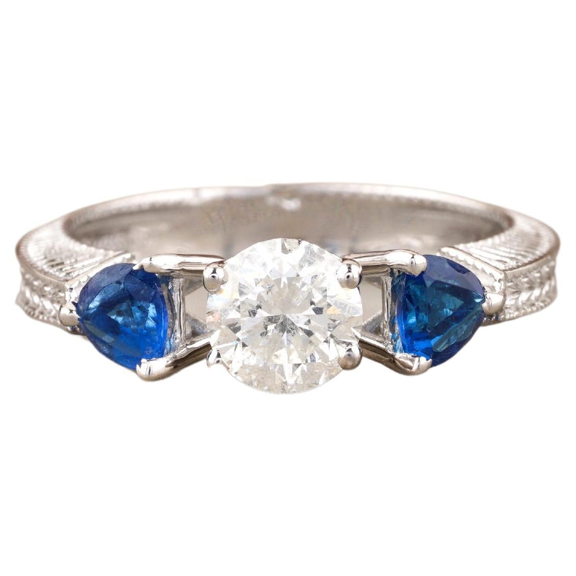 For Sale:  1 Carat Solitaire Diamond Ring with Blue Sapphires in 18k Solid Gold