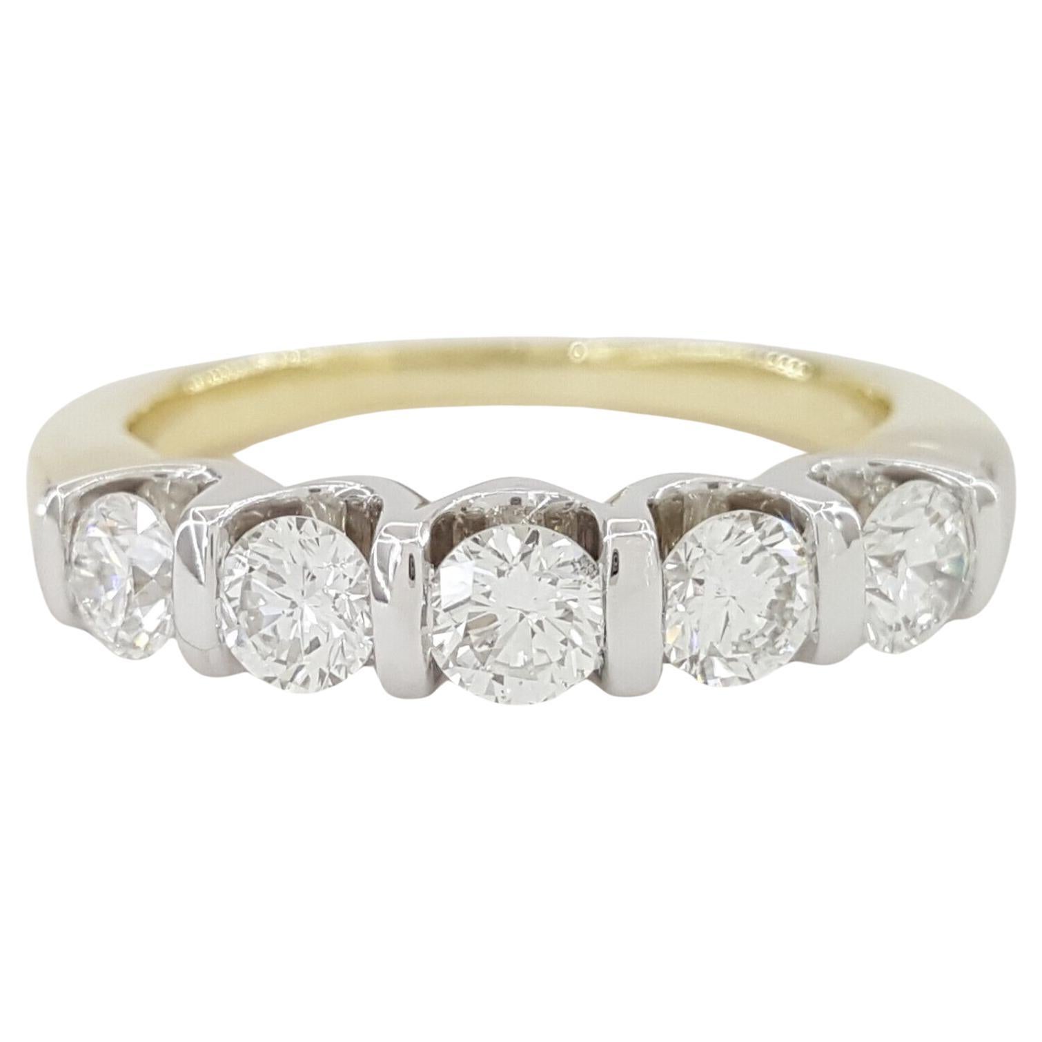 1 ct total weight Five Stone Round Cut Diamond 14k White & Yellow Gold Ring