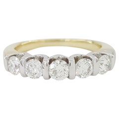 1 ct total weight Five Stone Round Cut Diamond 14k White & Yellow Gold Ring