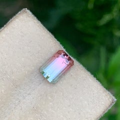 1 Cts Bicolor Pastel Pink and Green Tourmaline Emerald Cut Gemstone for Jewelry