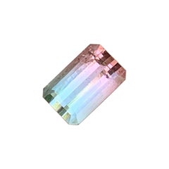 1 Cts Bicolor Pastel Pink and Green Tourmaline Emerald Cut Gemstone for Jewelry