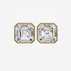 14K Gold Asscher Cut Diamond Stud Earrings, 1 Carat, SI Clarity