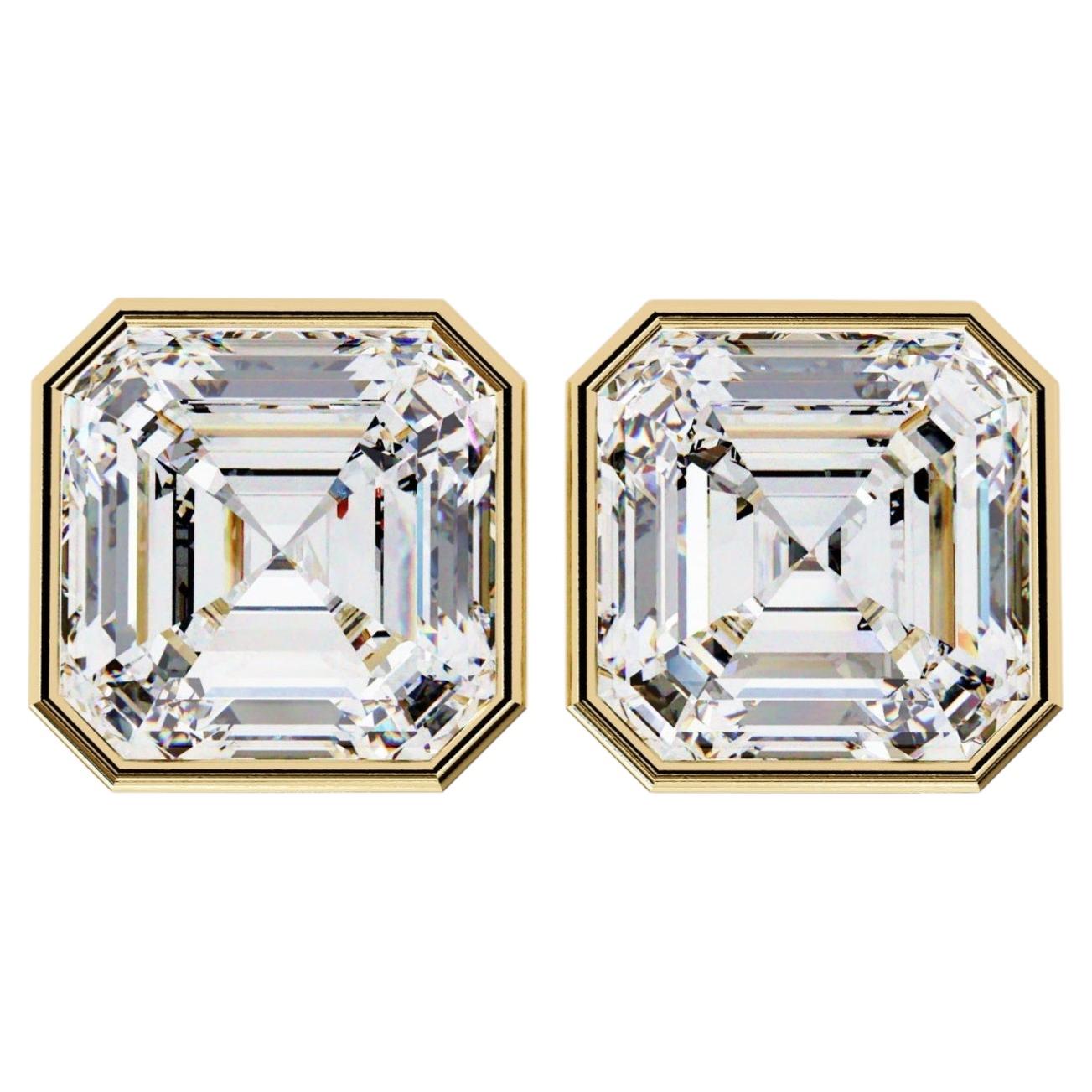 1 CTW Asscher Diamond Stud Earrings in 14K Gold, SI Bezel Set Solitaire Earrings