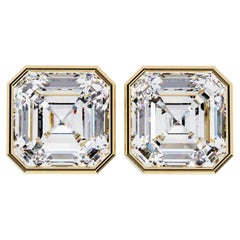 1 CTW Asscher Diamond Stud Earrings in 14K Gold, SI Bezel Set Solitaire Earrings