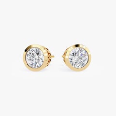 1 CTW Bezel Diamond Stud Earrings in 14K Gold, SI Natural Solitaire Earrings
