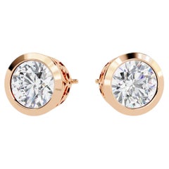 1 CTW Bezel Diamond Stud Earrings in 14K Gold, SI Natural Solitaire Earrings