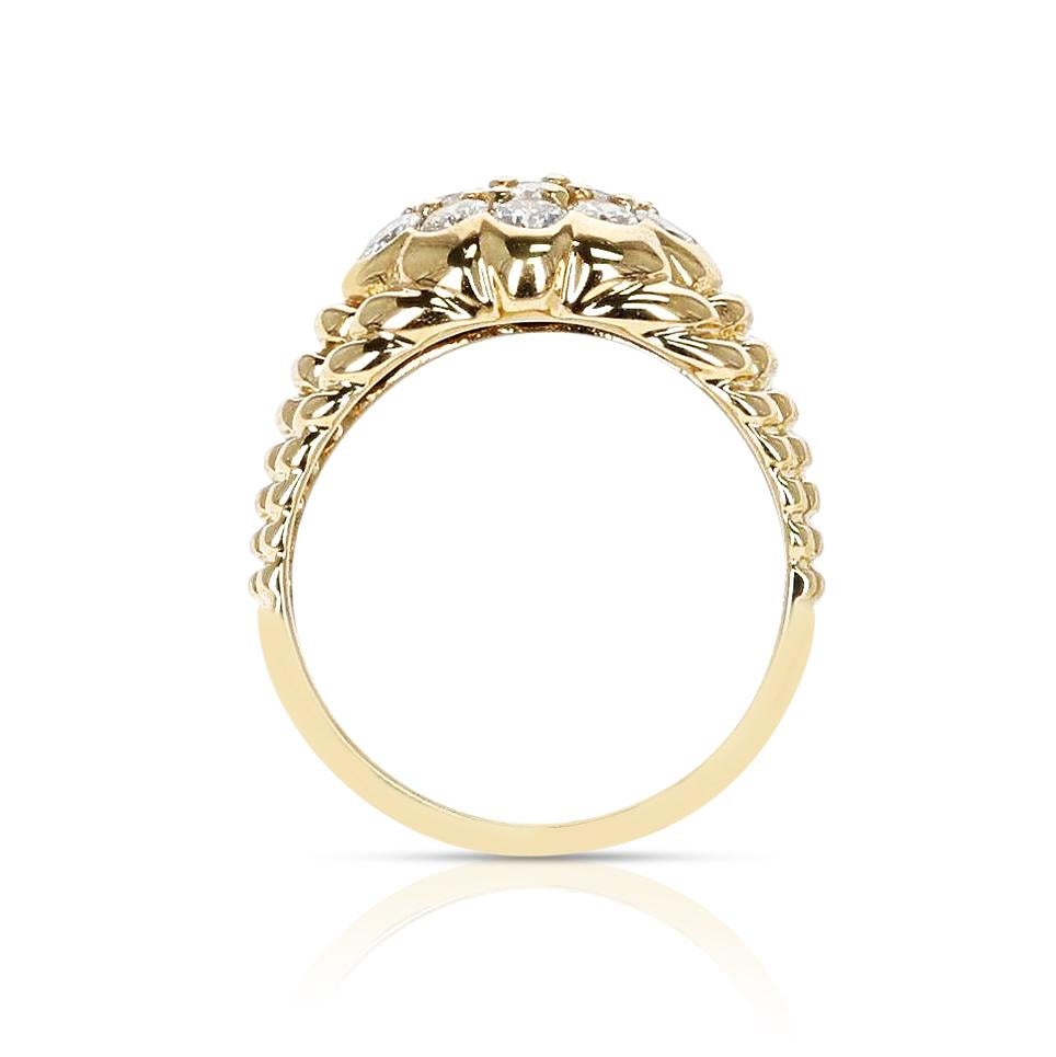 Round Cut 1 Ctw. Diamond Floral Ring with Textured Gold Design, 18K