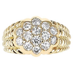 1 Ctw. Diamond Floral Ring with Textured Gold Design, 18K