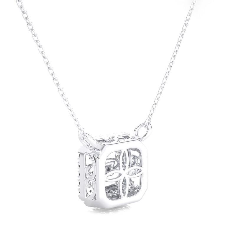 Elevate your style with this exquisite Diamond Moonlight Cushion Cluster Necklace crafted in 14K white gold. The pendant features a stunning 10mm diameter, making it a dainty yet impactful piece of jewelry. Adorned with a total of 35 dazzling