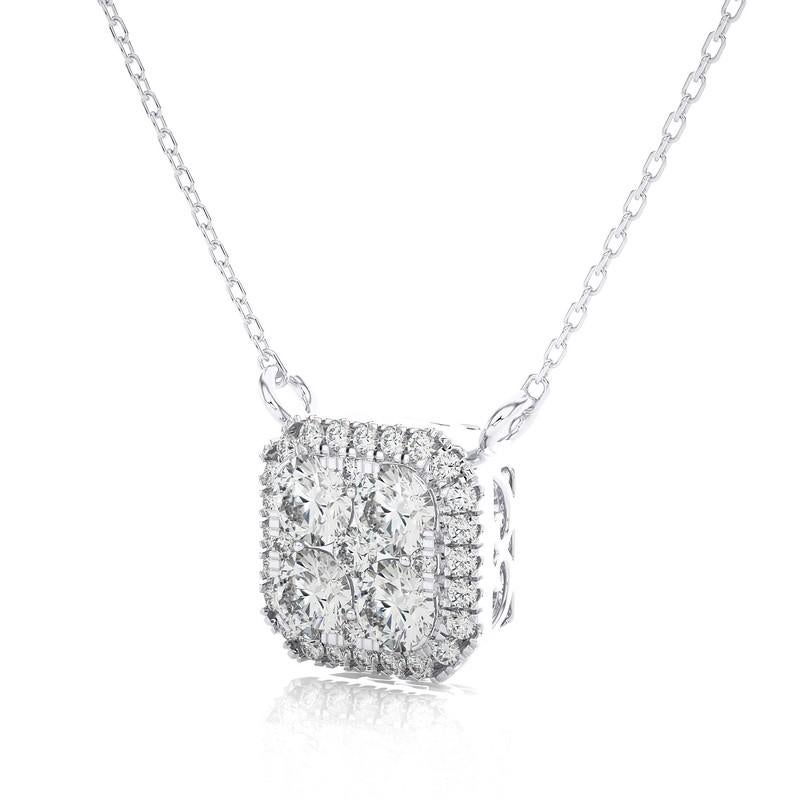 Taglio rotondo Collana con cuscino di diamanti Moonlight da 1 ctw in oro bianco 14K in vendita