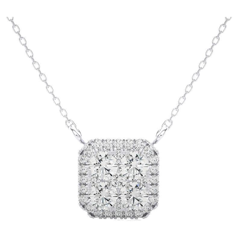 1 ctw Diamond Moonlight Cushion Cluster Necklace in 14K White Gold For Sale