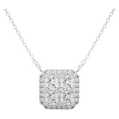 1 ctw Diamant Moonlight Cushion Cluster-Halskette aus 14K Weißgold mit Kissenschliff