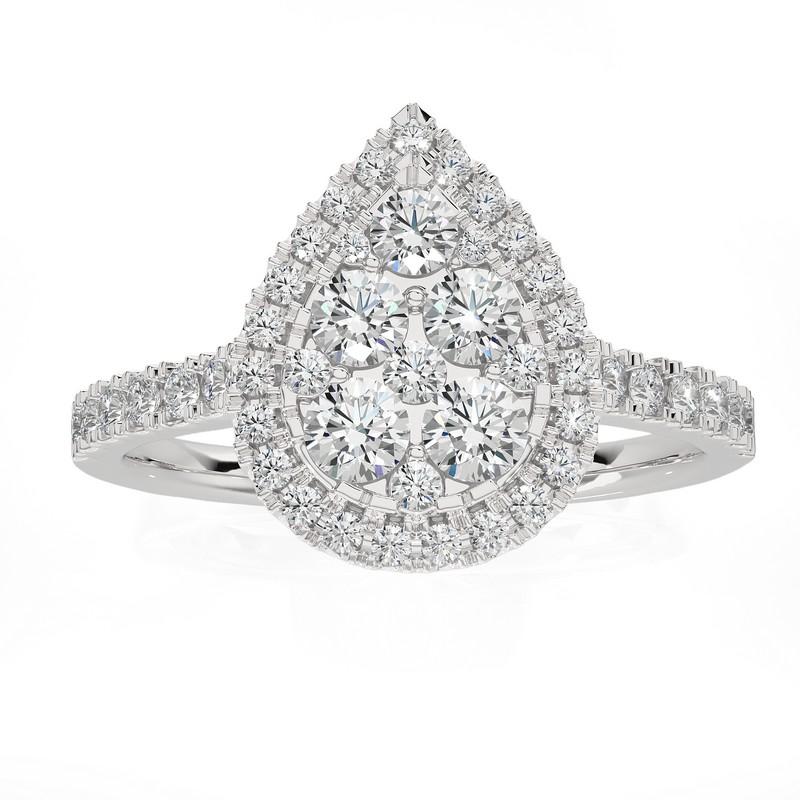 Modern 1 ctw Diamond Moonlight Pear Cluster Ring in 14K white Gold For Sale