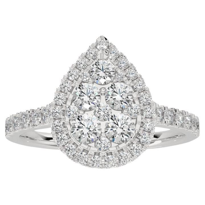 1 ctw Diamond Moonlight Pear Cluster Ring in 14K white Gold For Sale