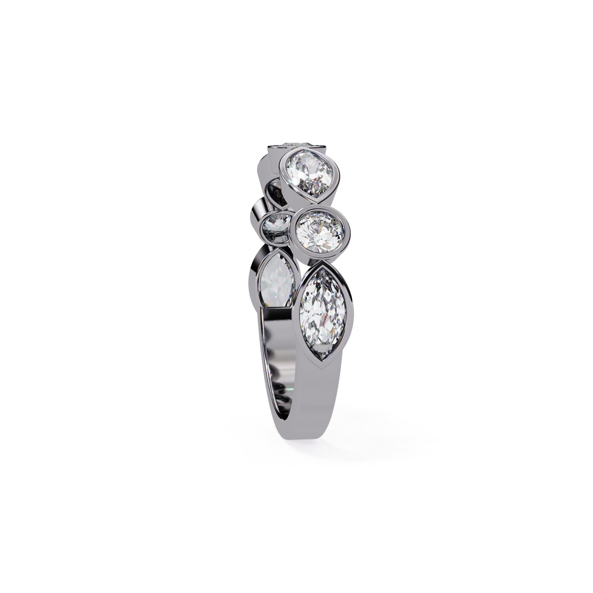 1 Ctw, Marquise and Round Bezel Diamond Ring, Diamond Band, 14K Solid Gold, SI For Sale 9