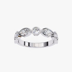 1 Ctw, Marquise and Round Bezel Diamond Ring, Diamond Band, 14K Solid Gold, SI