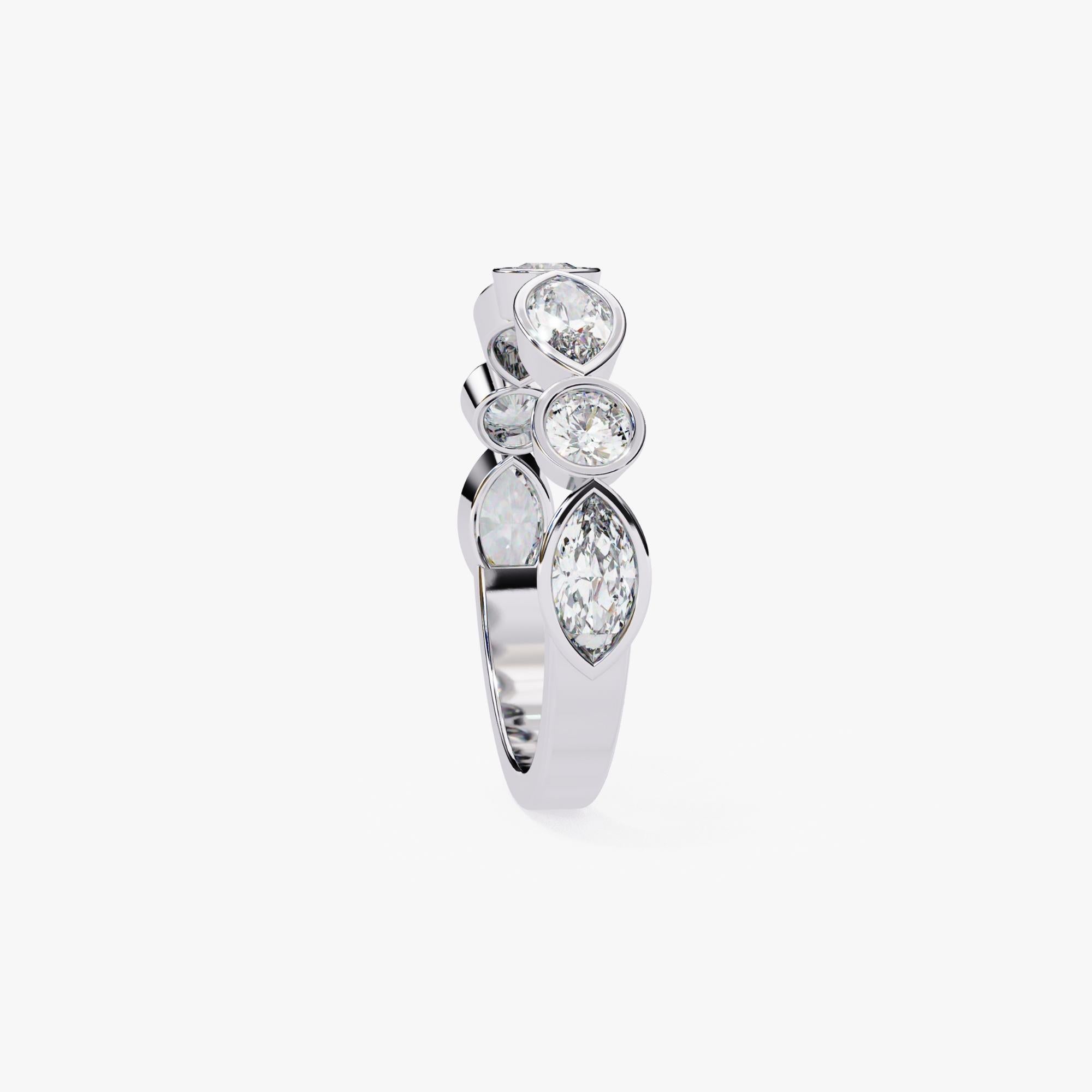 Contemporary 1 Ctw, Marquise and Round Bezel Diamond Ring, Diamond Band, 14K Solid Gold, SI For Sale