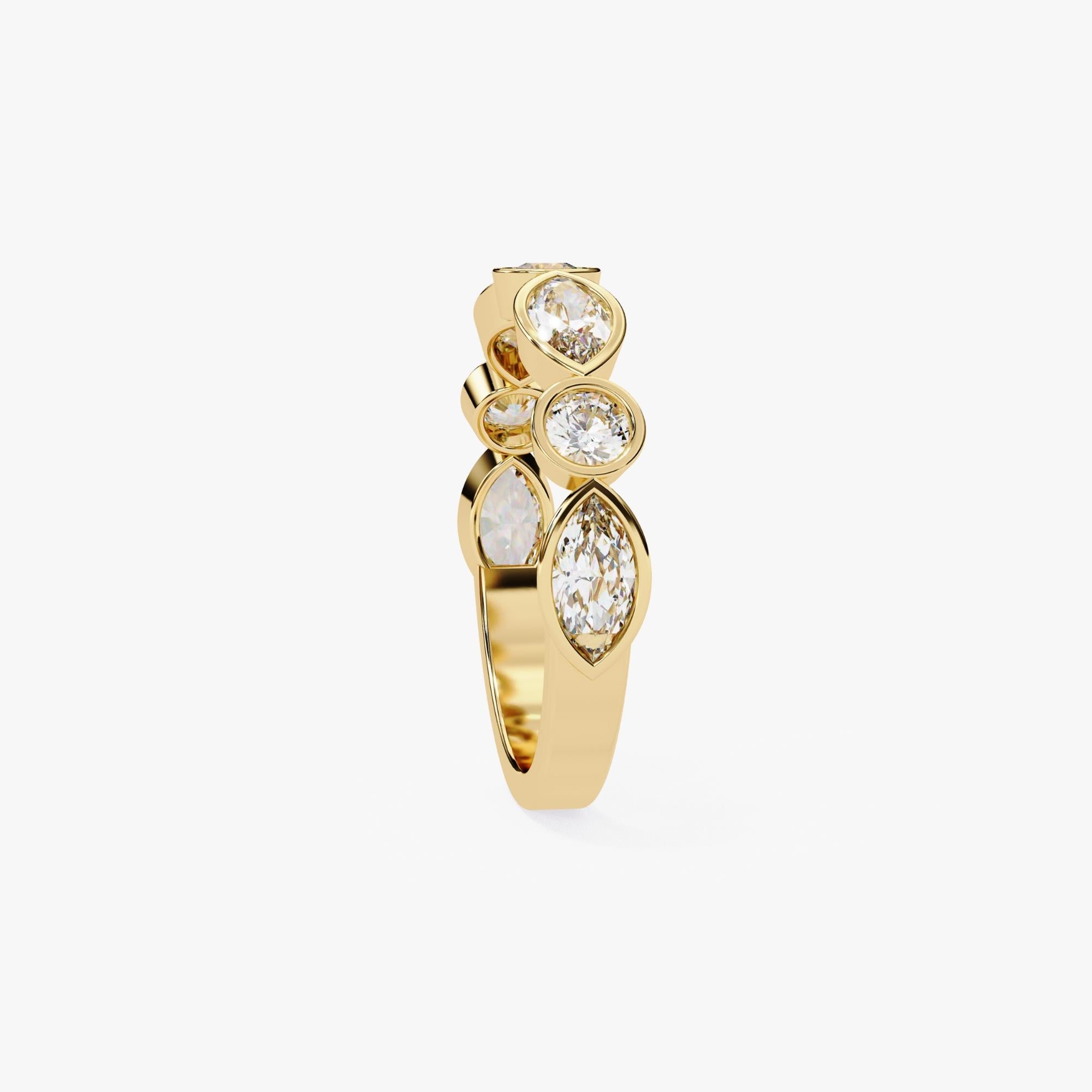 1 Ctw, Marquise and Round Bezel Diamond Ring, Diamond Band, 14K Solid Gold, SI For Sale 1