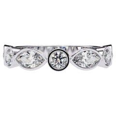 1 Ctw, Marquise and Round Bezel Diamond Ring, Diamond Band, 14K Solid Gold, SI