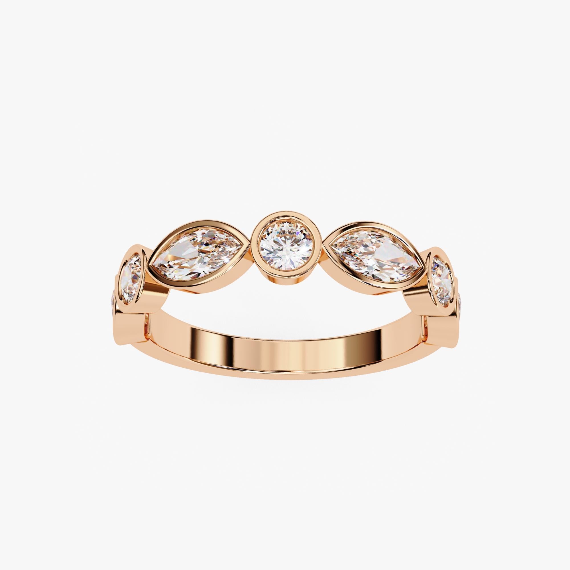 1 Karat Diamantring mit Marquise- und runder Lünette, Diamantring, Diamantband, 14 Karat Massivgold, SI im Angebot 4