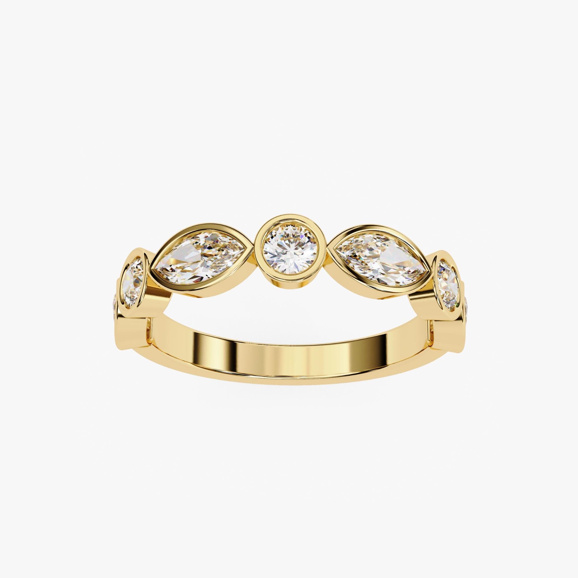 1 Ctw, Marquise and Round Bezel Diamond Ring, Diamond Band, 14K Solid Gold, SI Unisexe en vente